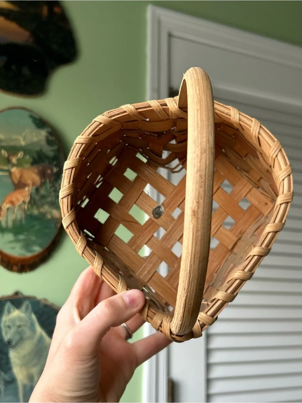Vintage Handmade Heart Shaped Basked with Handle